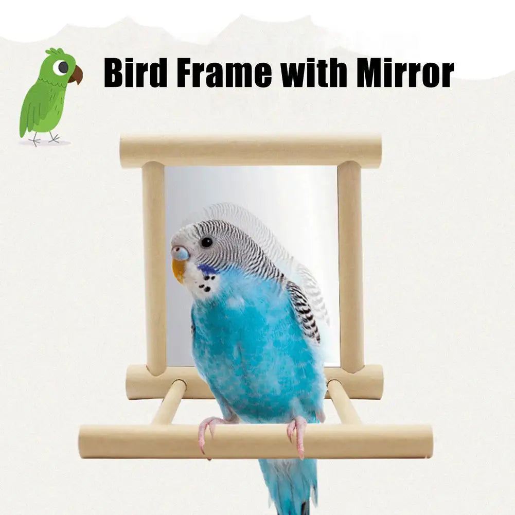 Bird Mirror With Perch Mirror Toy Stand Parrot Parakeets