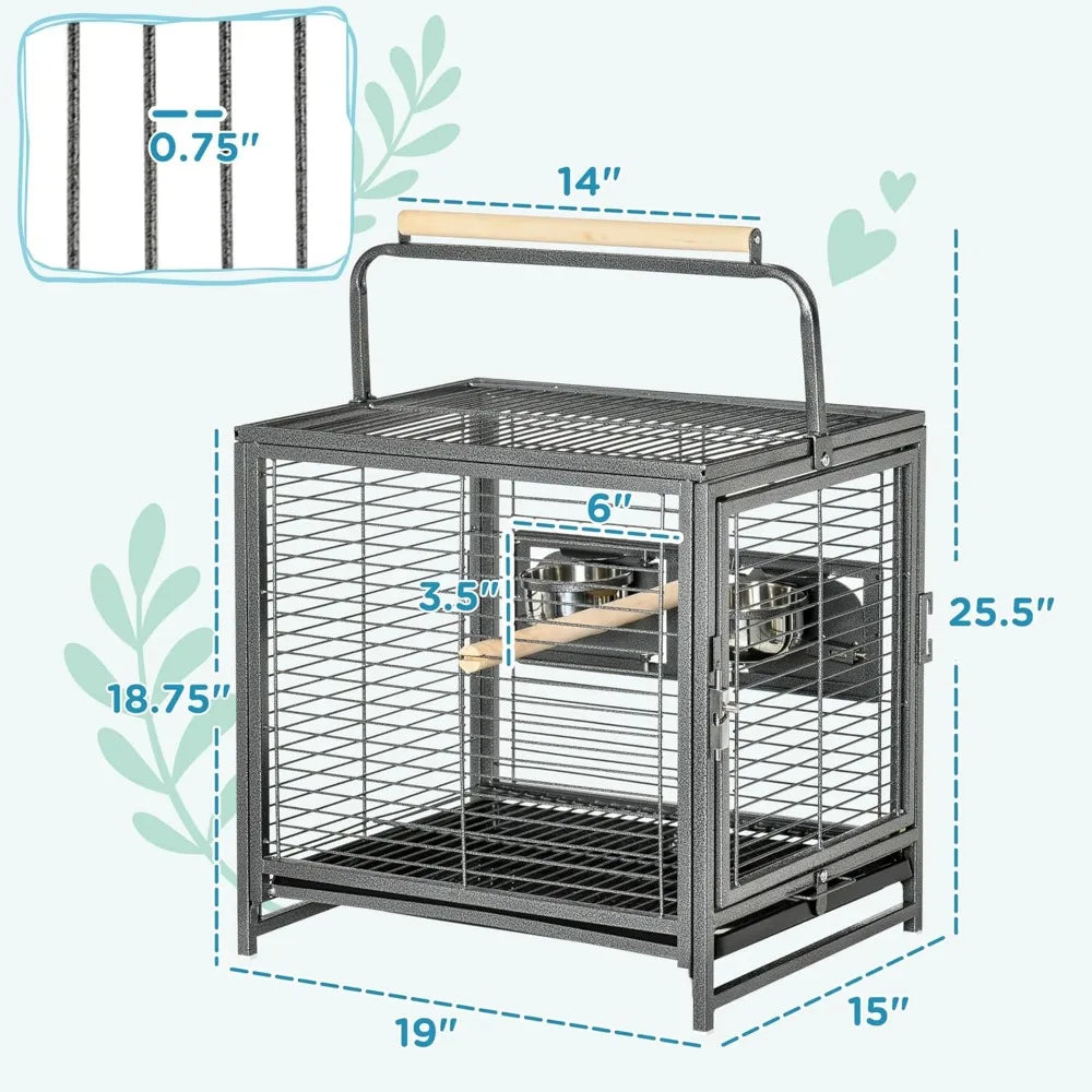 PawHut 18" Heavy Duty Wrought Iron Travel Bird Cage Carrier