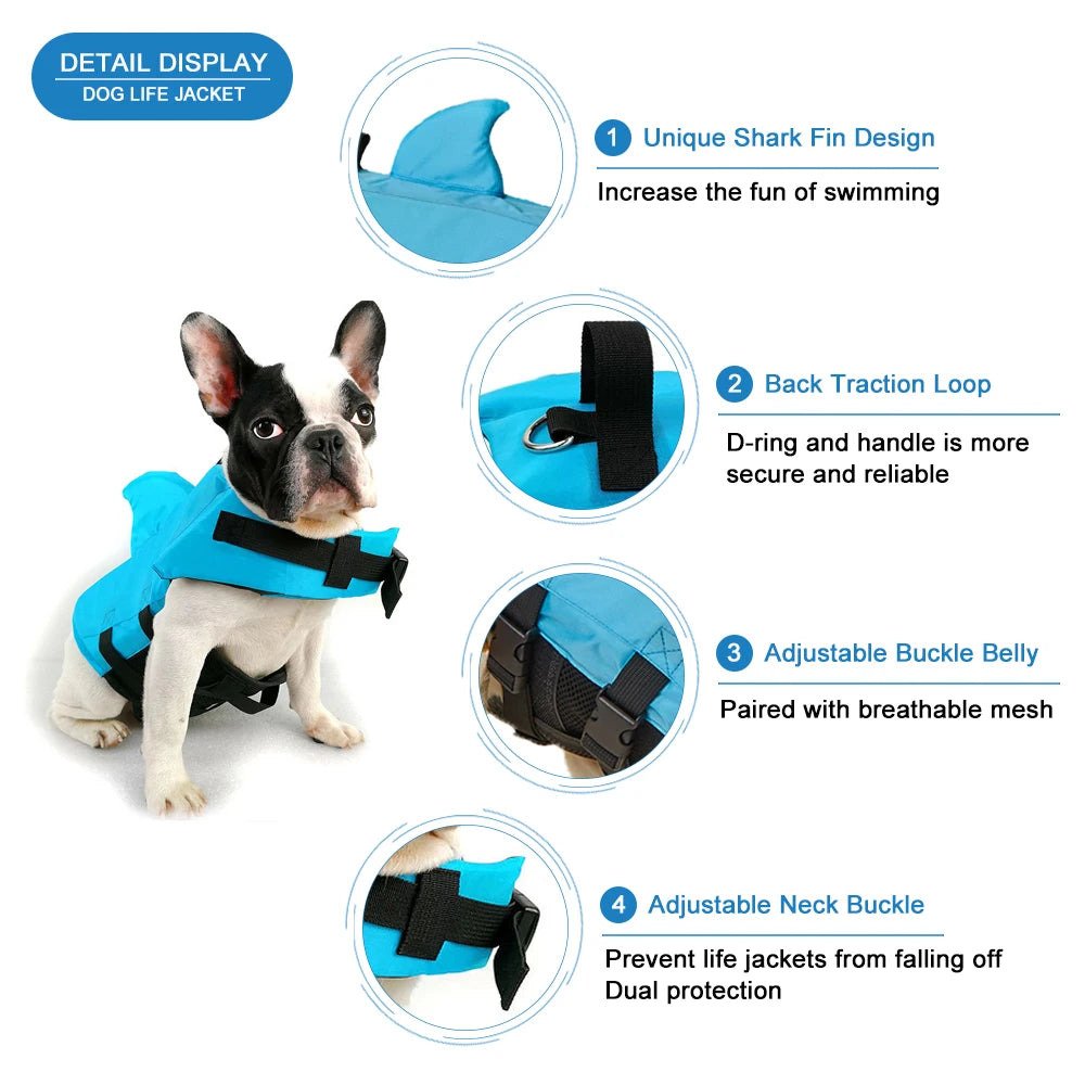 Shark Dog Life Jacket Enhanced Buoyancy Small Dogs