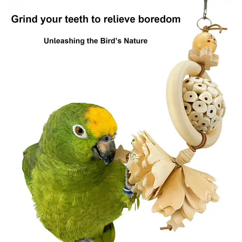 Hanging Chew Toys Natural Wooden Parrot Chewing Foraging Toys