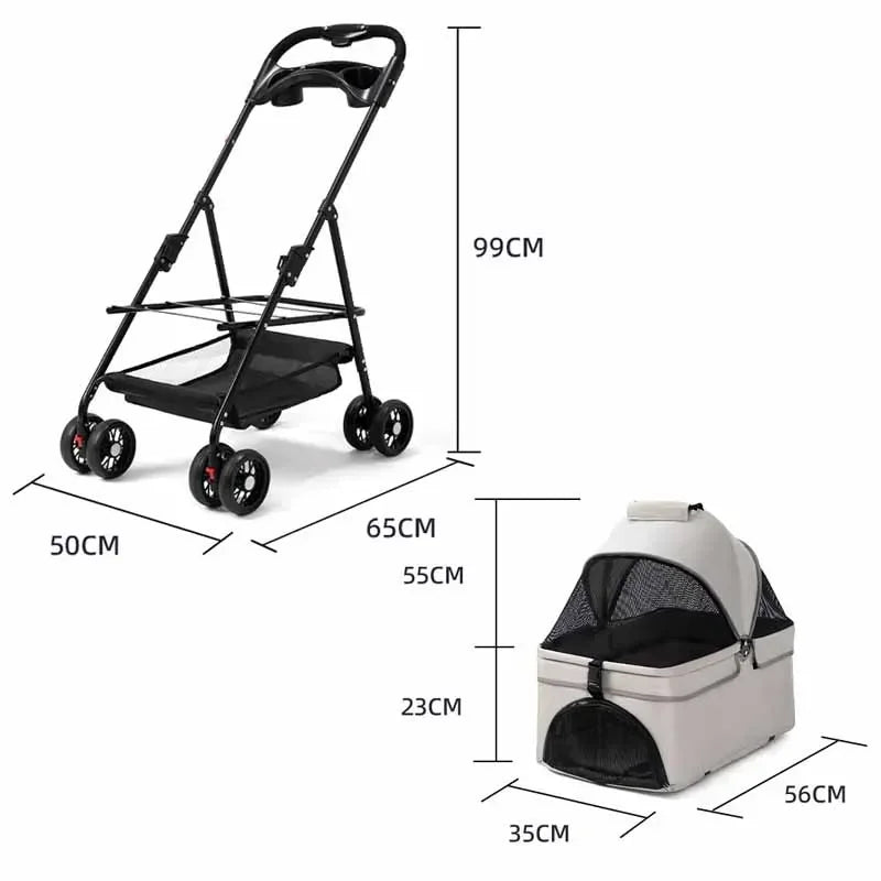 Foldable Pet Stroller 4-Wheel Dog Travel Stroller