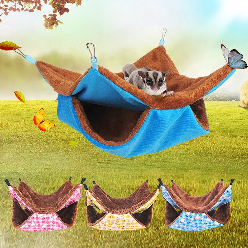 Hamster Ferret Double-layer Plush Warm Hanging Hammock