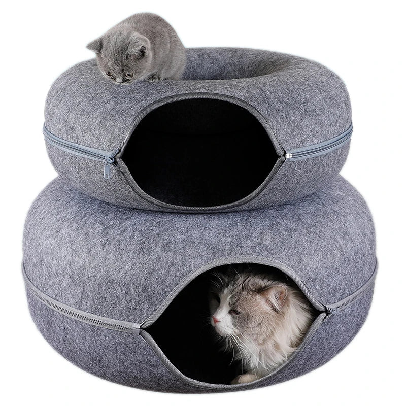 Donut Cat Tunnel Bed  Natural Felt  Interactive Toys