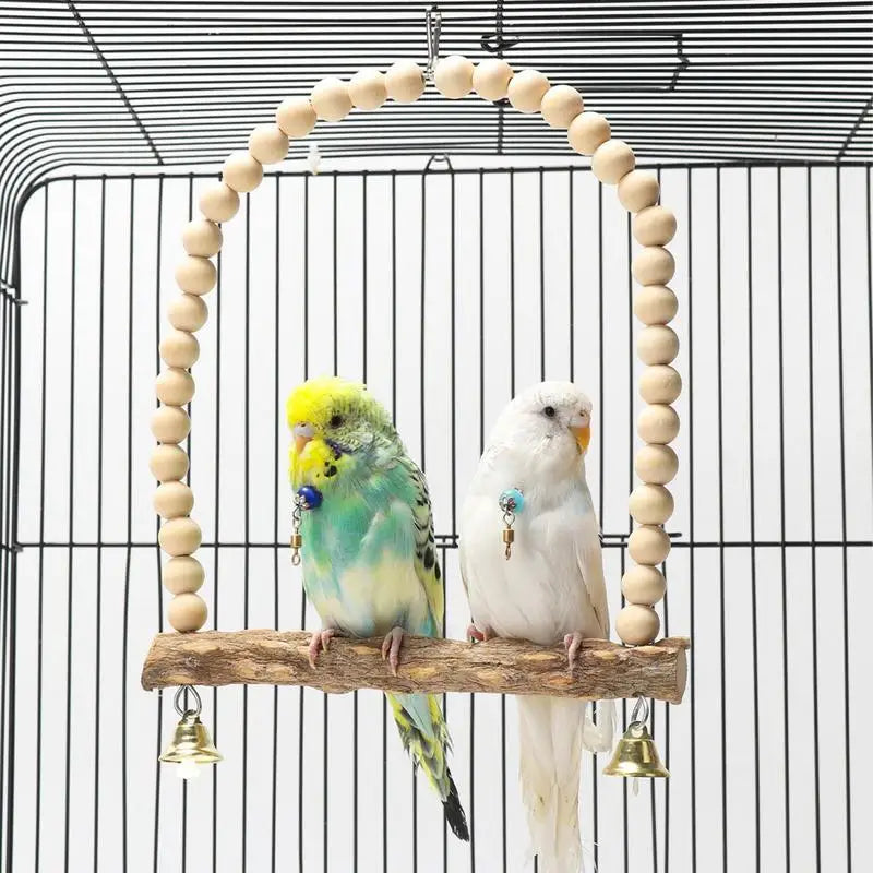 Bird Perch Stand With Wooden  Bell Parakeet Swings Toys