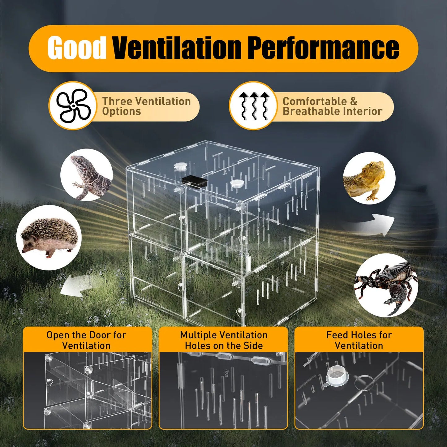 4 Grids Acrylic Reptile Cage Breeding Terrarium