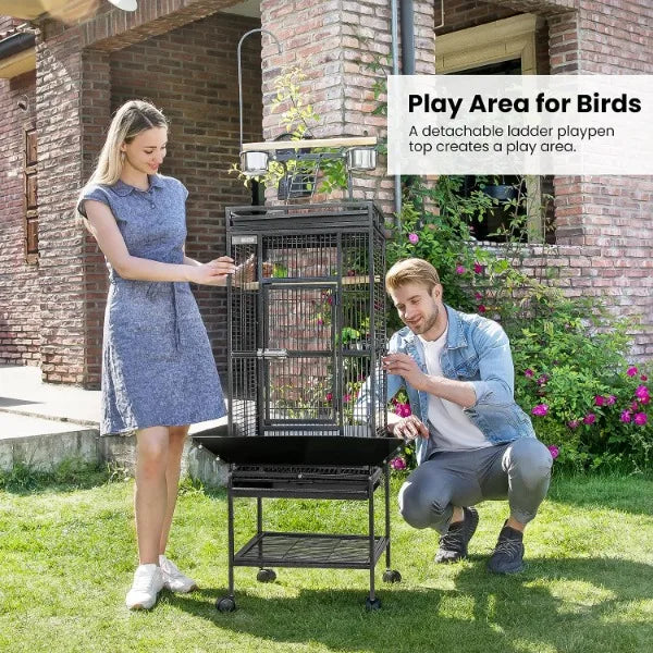 72 Inch Wrought Iron Large Bird Cage with Play Top