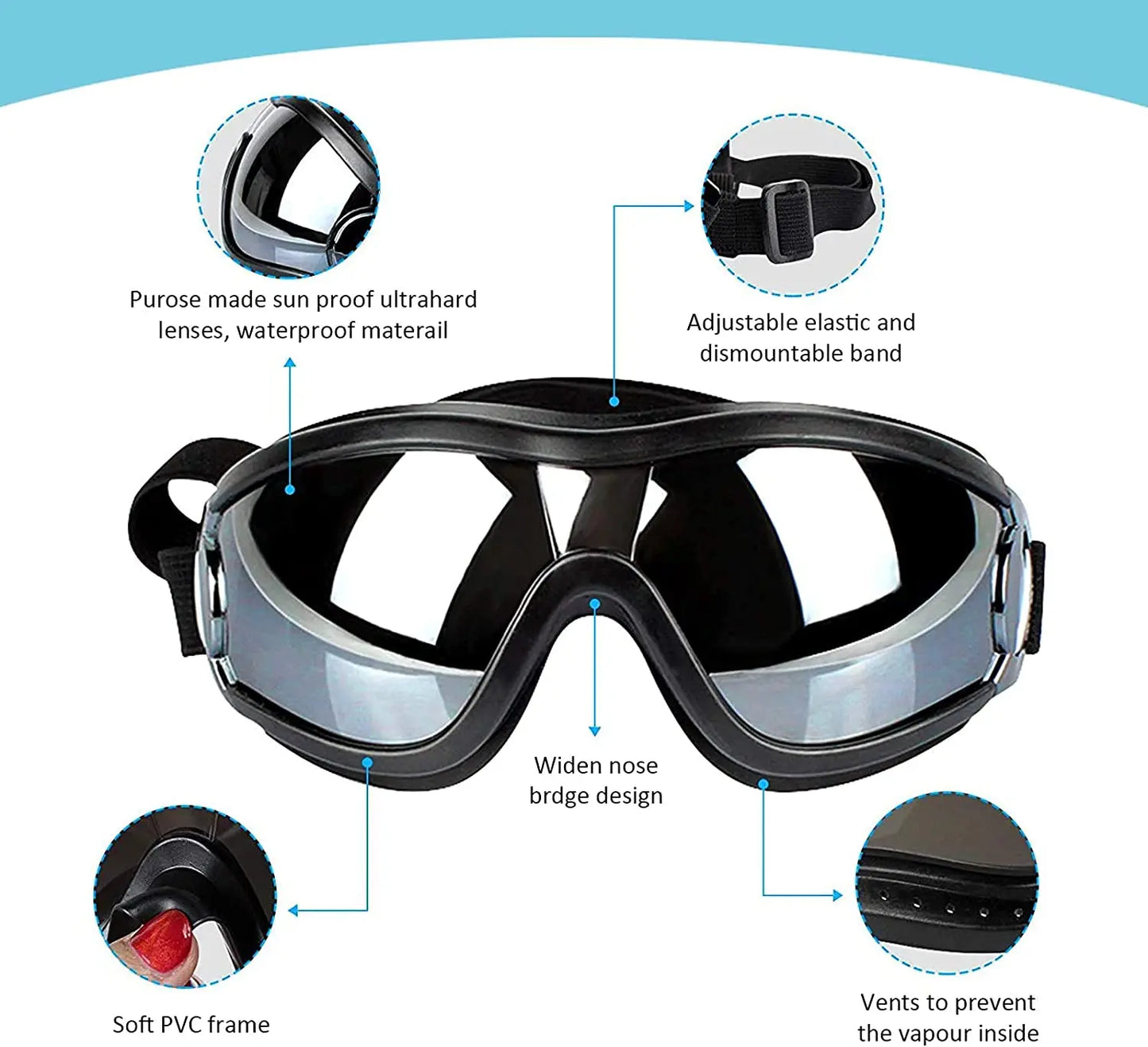 Dog Goggles Adjustable Strap for Travel  for Medium to Large Dog