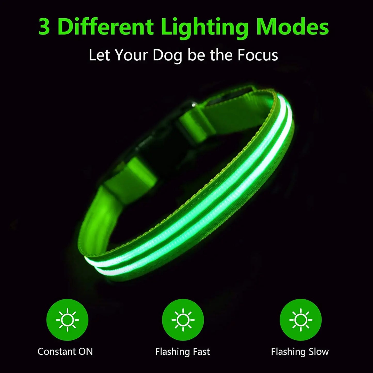 Rechargeable Dog Collar 100% Waterproof Glow Dark