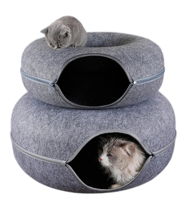 Donut Cat Tunnel Bed  Natural Felt  Interactive Toys