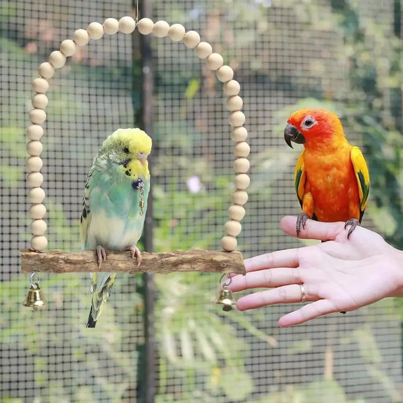 Bird Perch Stand With Wooden  Bell Parakeet Swings Toys