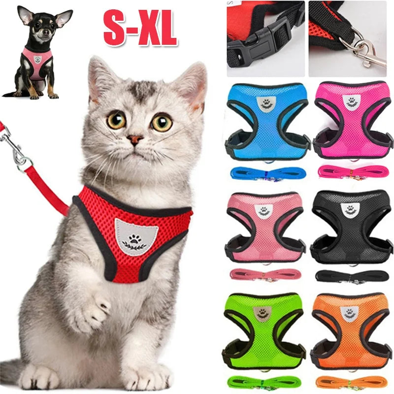 Cat Dog Harness with Lead Leash Adjustable Vest Polyester Mesh