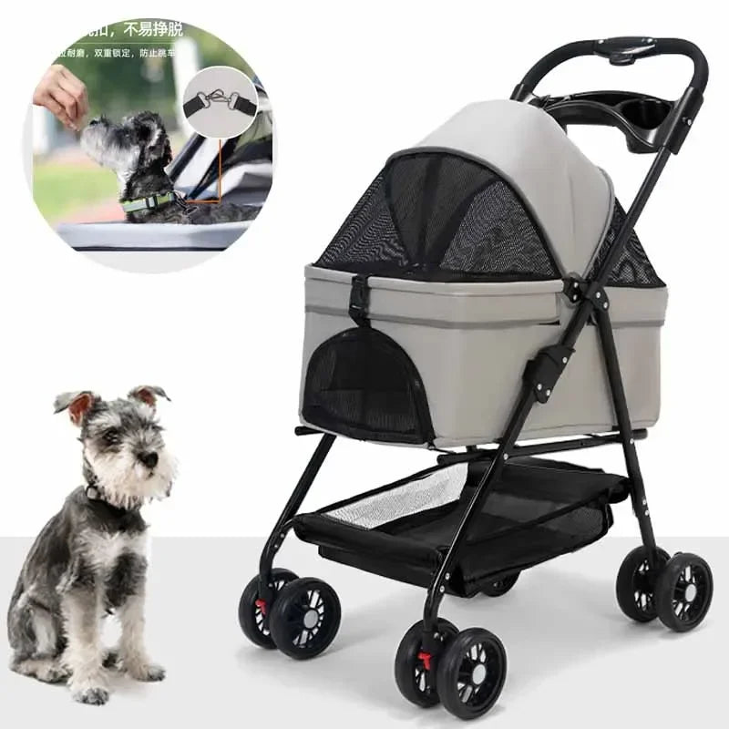 Foldable Pet Stroller 4-Wheel Dog Travel Stroller