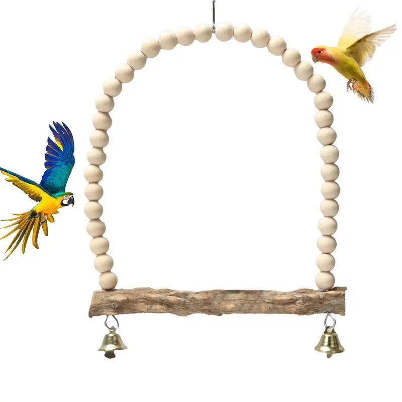 Bird Perch Stand With Wooden  Bell Parakeet Swings Toys