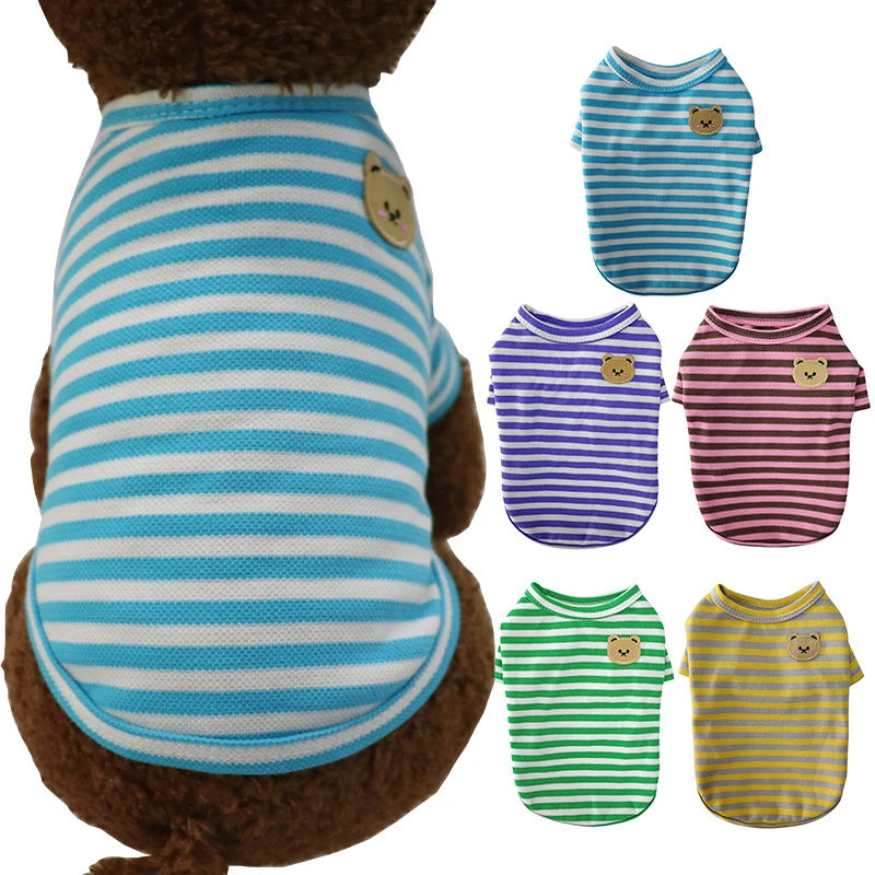 Summer Striped Dog Shirt Cotton Casual Pet Vest