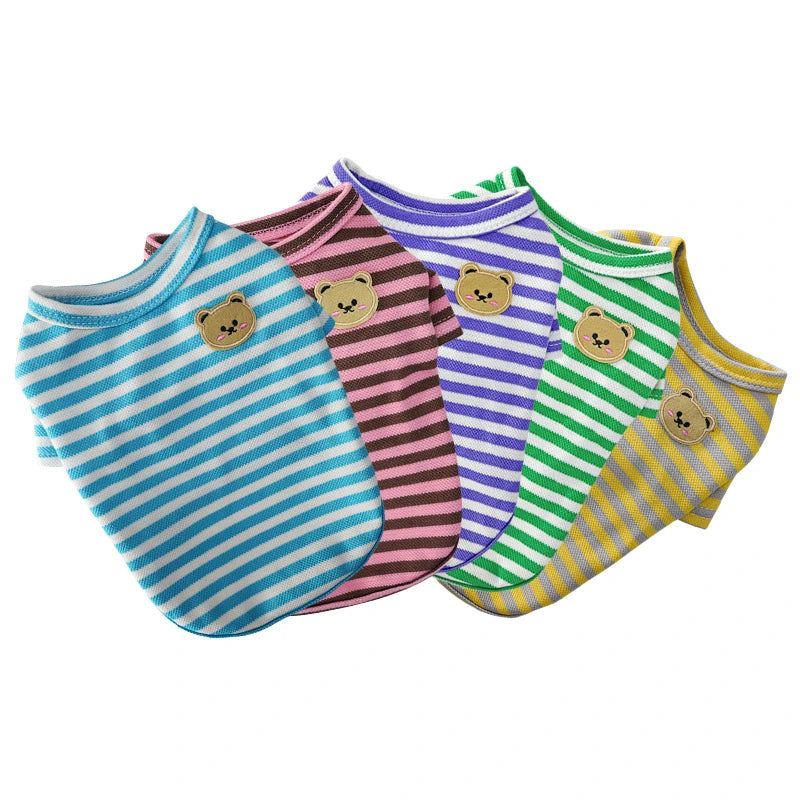 Summer Striped Dog Shirt Cotton Casual Pet Vest