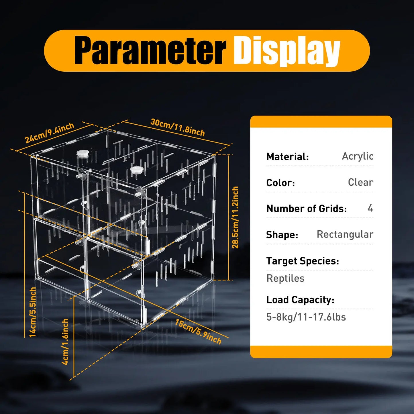 4 Grids Acrylic Reptile Cage Breeding Terrarium