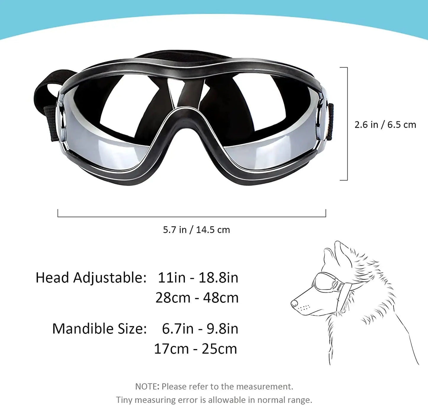 Dog Goggles Adjustable Strap for Travel  for Medium to Large Dog