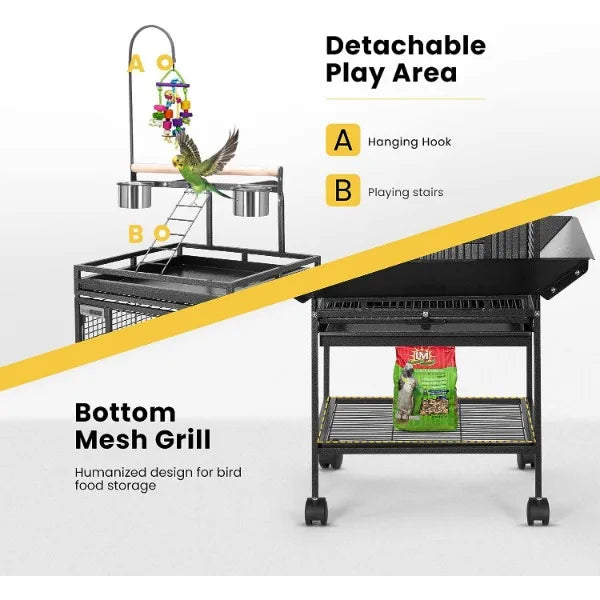72 Inch Wrought Iron Large Bird Cage with Play Top