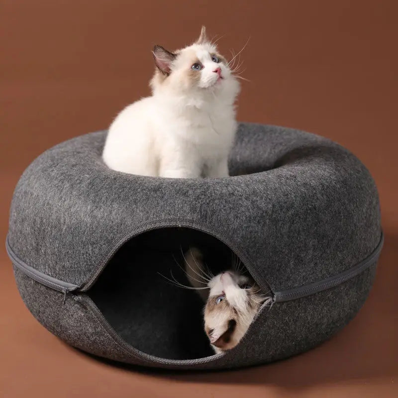 Donut Cat Tunnel Bed  Natural Felt  Interactive Toys